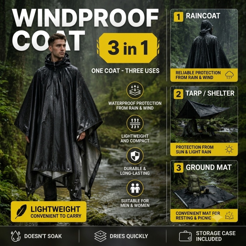 Cycling Rain Jacket Commute - Poncho przeciwdeszczowe z kapturem dla dorosłych,